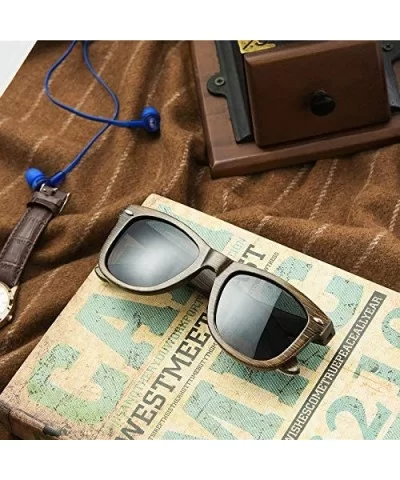 Wood Sunglasses with Polarized lenses for Men&Women Handmade Bamboo Wooden Sunglasses - X Grey - CN18WSN0439 $19.51 Round