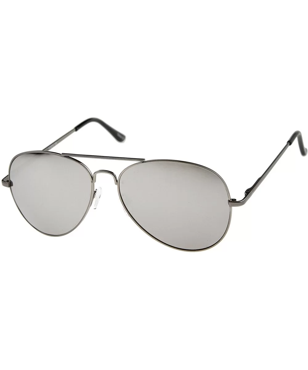 Classic Metal Frame Spring Hinges Color Mirror Lens Aviator Sunglasses 56mm - Gunmetal / Silver Mirror - CT12K05AJEH $7.43 Av...