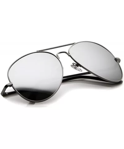 Classic Metal Frame Spring Hinges Color Mirror Lens Aviator Sunglasses 56mm - Gunmetal / Silver Mirror - CT12K05AJEH $7.43 Av...