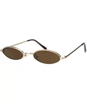 Super Small Skinny Sunglasses Oval Metal Frame Unisex Fashion UV 400 - Gold (Brown) - C418T2AD2EN $6.73 Oval