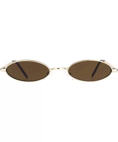 Super Small Skinny Sunglasses Oval Metal Frame Unisex Fashion UV 400 - Gold (Brown) - C418T2AD2EN $6.73 Oval