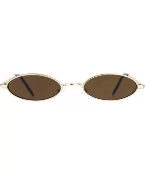 Super Small Skinny Sunglasses Oval Metal Frame Unisex Fashion UV 400 - Gold (Brown) - C418T2AD2EN $6.73 Oval