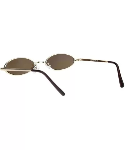 Super Small Skinny Sunglasses Oval Metal Frame Unisex Fashion UV 400 - Gold (Brown) - C418T2AD2EN $6.73 Oval