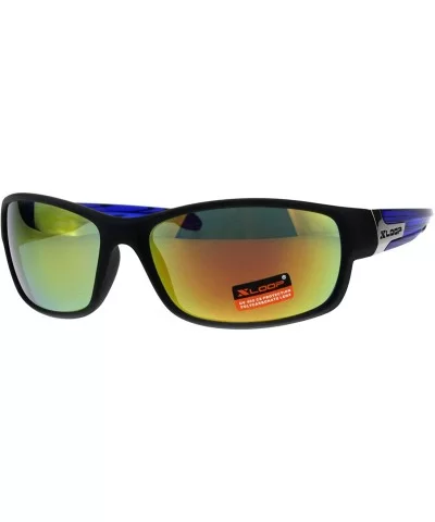 Xloop Sunglasses Mens Oval Rectangular Wrap Around Frame UV 400 - Black Blue (Orange Mirror) - CN18H8IEKIK $7.26 Sport