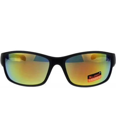 Xloop Sunglasses Mens Oval Rectangular Wrap Around Frame UV 400 - Black Blue (Orange Mirror) - CN18H8IEKIK $7.26 Sport