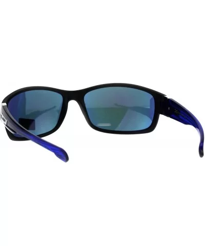 Xloop Sunglasses Mens Oval Rectangular Wrap Around Frame UV 400 - Black Blue (Orange Mirror) - CN18H8IEKIK $7.26 Sport