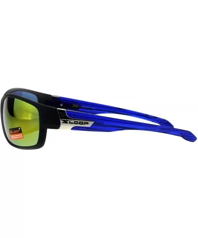 Xloop Sunglasses Mens Oval Rectangular Wrap Around Frame UV 400 - Black Blue (Orange Mirror) - CN18H8IEKIK $7.26 Sport