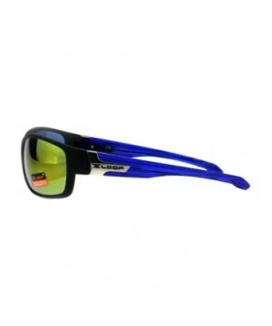 Xloop Sunglasses Mens Oval Rectangular Wrap Around Frame UV 400 - Black Blue (Orange Mirror) - CN18H8IEKIK $7.26 Sport