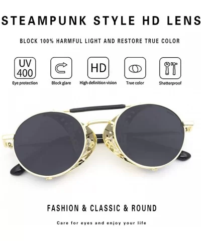 Steampunk Vintage Round Polarized Sunglasses for Men Women Lennon Style Eyewear - CF19023S8OK $14.12 Sport