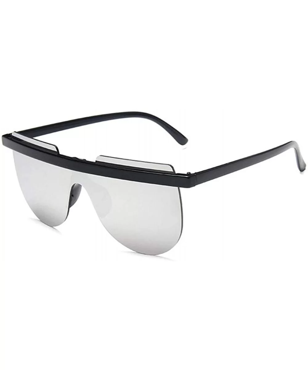 Oversized Half Frame Sunglasses for Women Rimless Eyeglasses Round Sun Glasses Driving Goggles - Black Silver - CI1906DRR66 $...