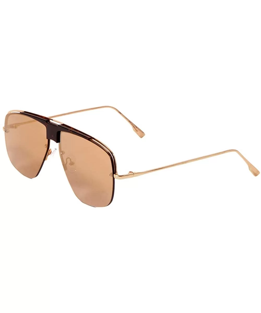 Rimless Geometric Flat Lens Metal Frame Plastic Shield Aviator Sunglasses - Bronze - CS197QOUI4O $12.32 Aviator