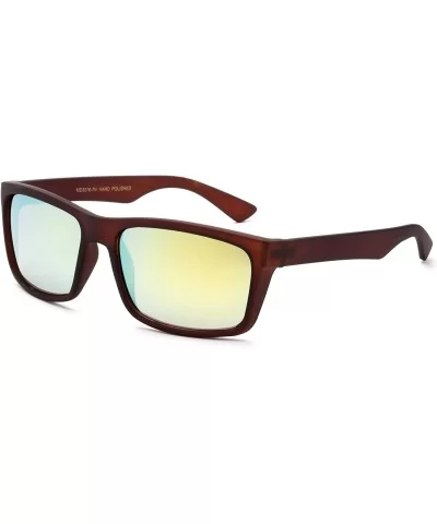 Retro Squared Design Sporty Mens Sunglasses for Men Flash Mirror - Brown/Yellow - CA12IGNNG69 $5.11 Sport