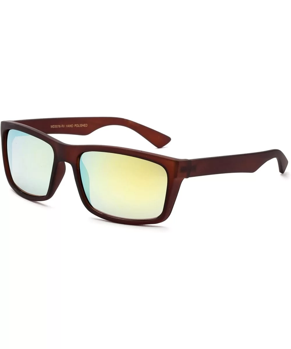 Retro Squared Design Sporty Mens Sunglasses for Men Flash Mirror - Brown/Yellow - CA12IGNNG69 $5.11 Sport