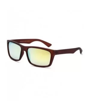 Retro Squared Design Sporty Mens Sunglasses for Men Flash Mirror - Brown/Yellow - CA12IGNNG69 $5.11 Sport