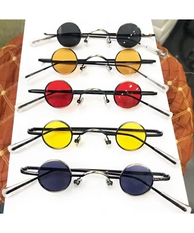 New fashion retro concave shape small round unisex metal frame brand designer ladies sunglasses - Red - C618SQTSAHN $10.92 Round