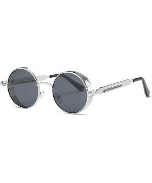 Polarized Sunglasses Steampunk Round Lens Metal Frame Unisex Glasses AE0519 - Silver&black - CA12OBTJZ0Z $8.37 Round