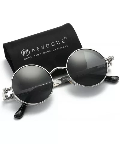 Polarized Sunglasses Steampunk Round Lens Metal Frame Unisex Glasses AE0519 - Silver&black - CA12OBTJZ0Z $8.37 Round