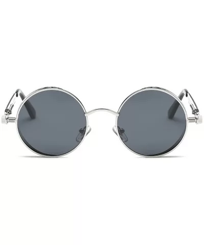 Polarized Sunglasses Steampunk Round Lens Metal Frame Unisex Glasses AE0519 - Silver&black - CA12OBTJZ0Z $8.37 Round