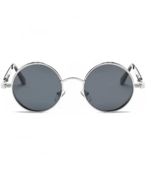 Polarized Sunglasses Steampunk Round Lens Metal Frame Unisex Glasses AE0519 - Silver&black - CA12OBTJZ0Z $8.37 Round