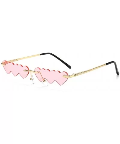 Small Rimless Punk Sunglasses Women Luxury Fashion Heart Unique - Pink - CO199AXLD5N $8.85 Rimless