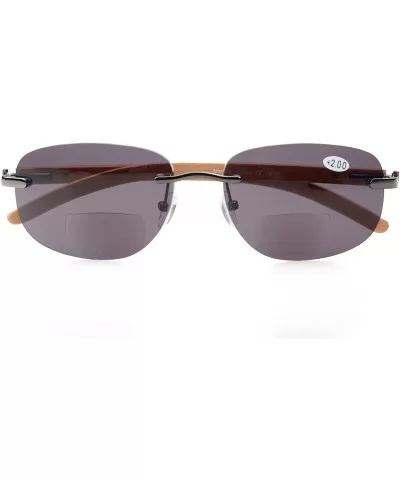 Mens Womens Rimless Bifocal Sunshine readers In Wood Temple And Spring Hinges - Gunmetal - CQ180RNGZL5 $8.67 Rimless