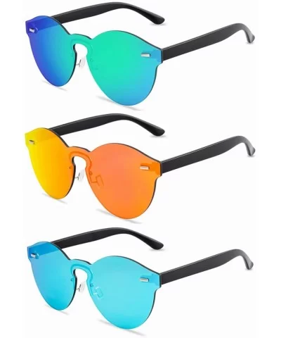 Rimless Mirrored Lens One Piece Sunglasses UV400 Protection for Women Men - 2 Red+blue+green - CM18RRRADE2 $17.28 Rimless