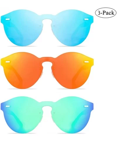 Rimless Mirrored Lens One Piece Sunglasses UV400 Protection for Women Men - 2 Red+blue+green - CM18RRRADE2 $17.28 Rimless