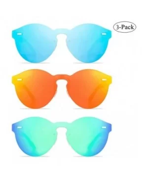 Rimless Mirrored Lens One Piece Sunglasses UV400 Protection for Women Men - 2 Red+blue+green - CM18RRRADE2 $17.28 Rimless