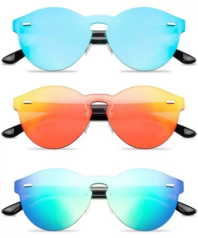 Rimless Mirrored Lens One Piece Sunglasses UV400 Protection for Women Men - 2 Red+blue+green - CM18RRRADE2 $17.28 Rimless