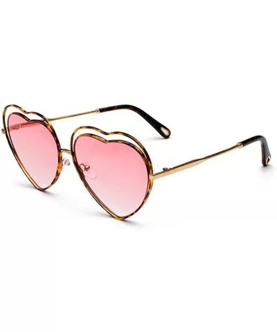 Men's & Women's Glasses Metal Frame Colored Gradient Lens Sunglasses - Leopard Powder - CS18EQIKINI $8.24 Semi-rimless