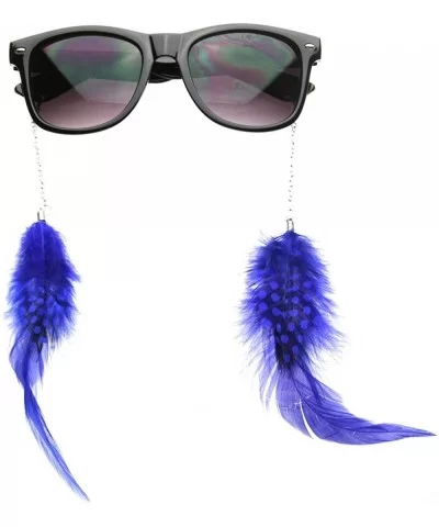 Hippie Womens Horn Rimmed Eyewear-Jewelry Chained Feather Sunglasses (Blue) - CW118GXMEOP $5.36 Wayfarer