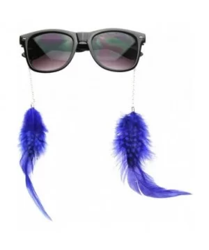 Hippie Womens Horn Rimmed Eyewear-Jewelry Chained Feather Sunglasses (Blue) - CW118GXMEOP $5.36 Wayfarer