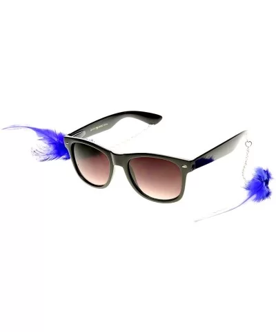 Hippie Womens Horn Rimmed Eyewear-Jewelry Chained Feather Sunglasses (Blue) - CW118GXMEOP $5.36 Wayfarer