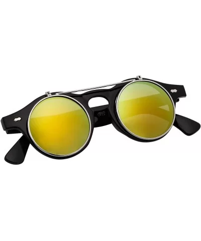 Sunglasses Men's Ladies Flip Up Lens U400 Protection Vintage Classic Steampunk Look - Orange - CH18QW25G3W $7.77 Goggle