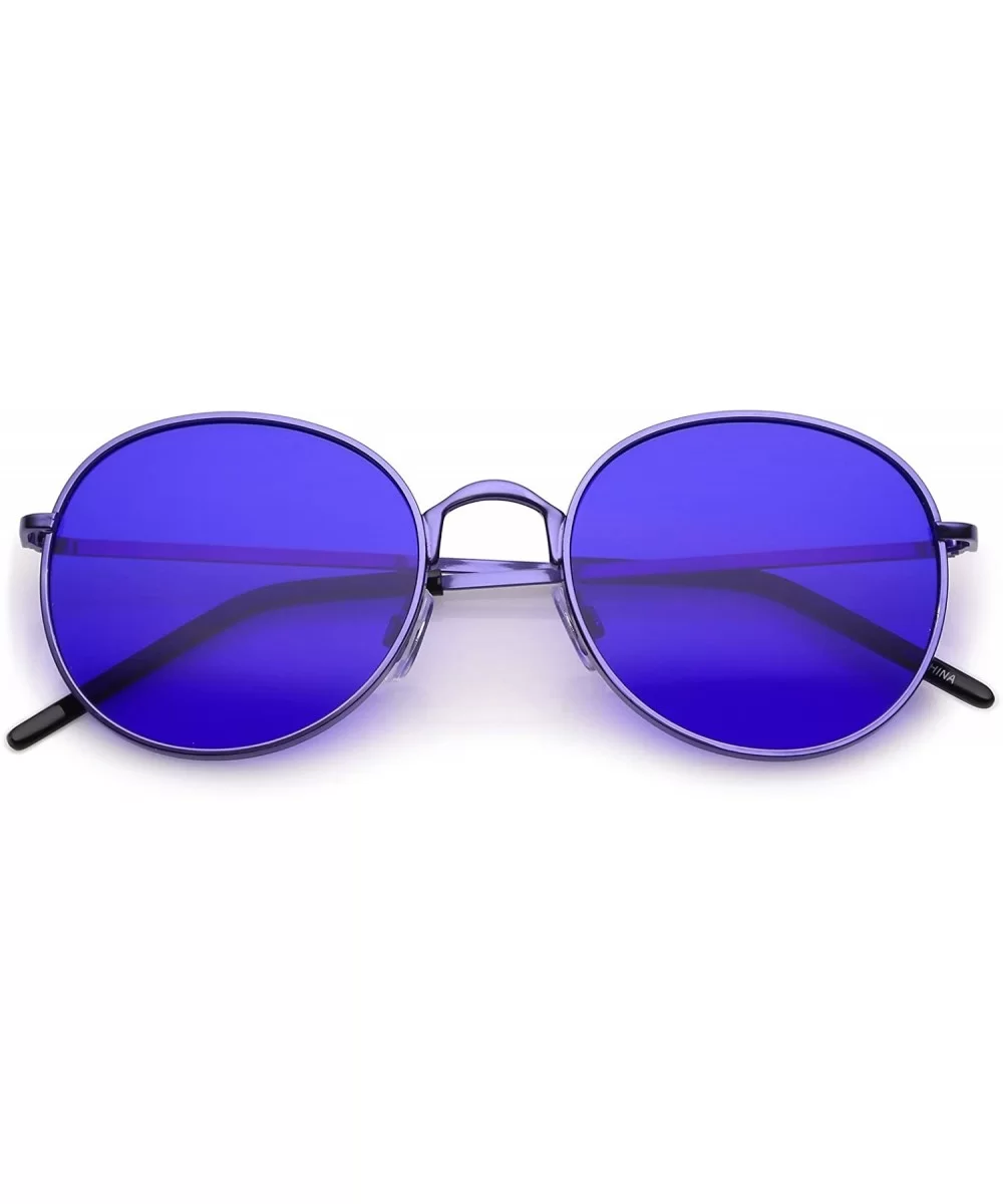 Bold Full Metal Frame Color Tinted Flat Lens Round Sunglasses 52mm - Purple / Blue - CO182H2TXMG $8.43 Round