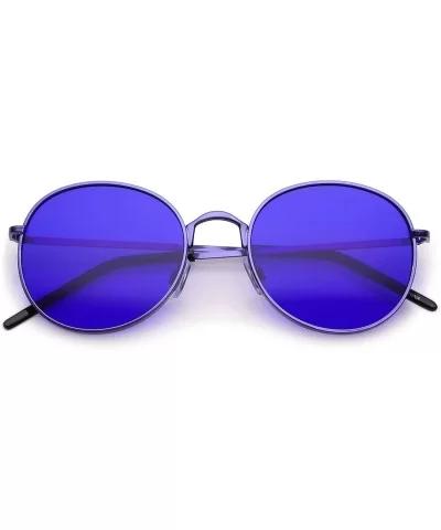 Bold Full Metal Frame Color Tinted Flat Lens Round Sunglasses 52mm - Purple / Blue - CO182H2TXMG $8.43 Round