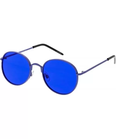 Bold Full Metal Frame Color Tinted Flat Lens Round Sunglasses 52mm - Purple / Blue - CO182H2TXMG $8.43 Round