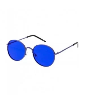 Bold Full Metal Frame Color Tinted Flat Lens Round Sunglasses 52mm - Purple / Blue - CO182H2TXMG $8.43 Round