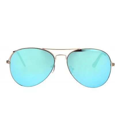 Color Mirror Lens Flat Panel Lens Metal Rim Officer Style Pilots Sunglasses - Gold Blue - CR18IDTEAA4 $6.96 Round