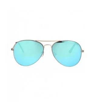 Color Mirror Lens Flat Panel Lens Metal Rim Officer Style Pilots Sunglasses - Gold Blue - CR18IDTEAA4 $6.96 Round