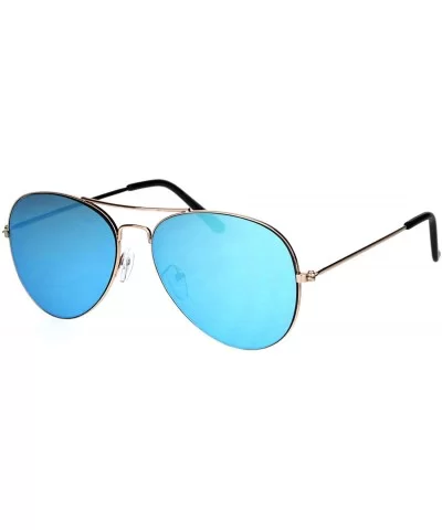 Color Mirror Lens Flat Panel Lens Metal Rim Officer Style Pilots Sunglasses - Gold Blue - CR18IDTEAA4 $6.96 Round