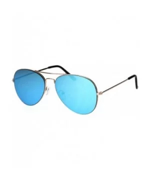 Color Mirror Lens Flat Panel Lens Metal Rim Officer Style Pilots Sunglasses - Gold Blue - CR18IDTEAA4 $6.96 Round