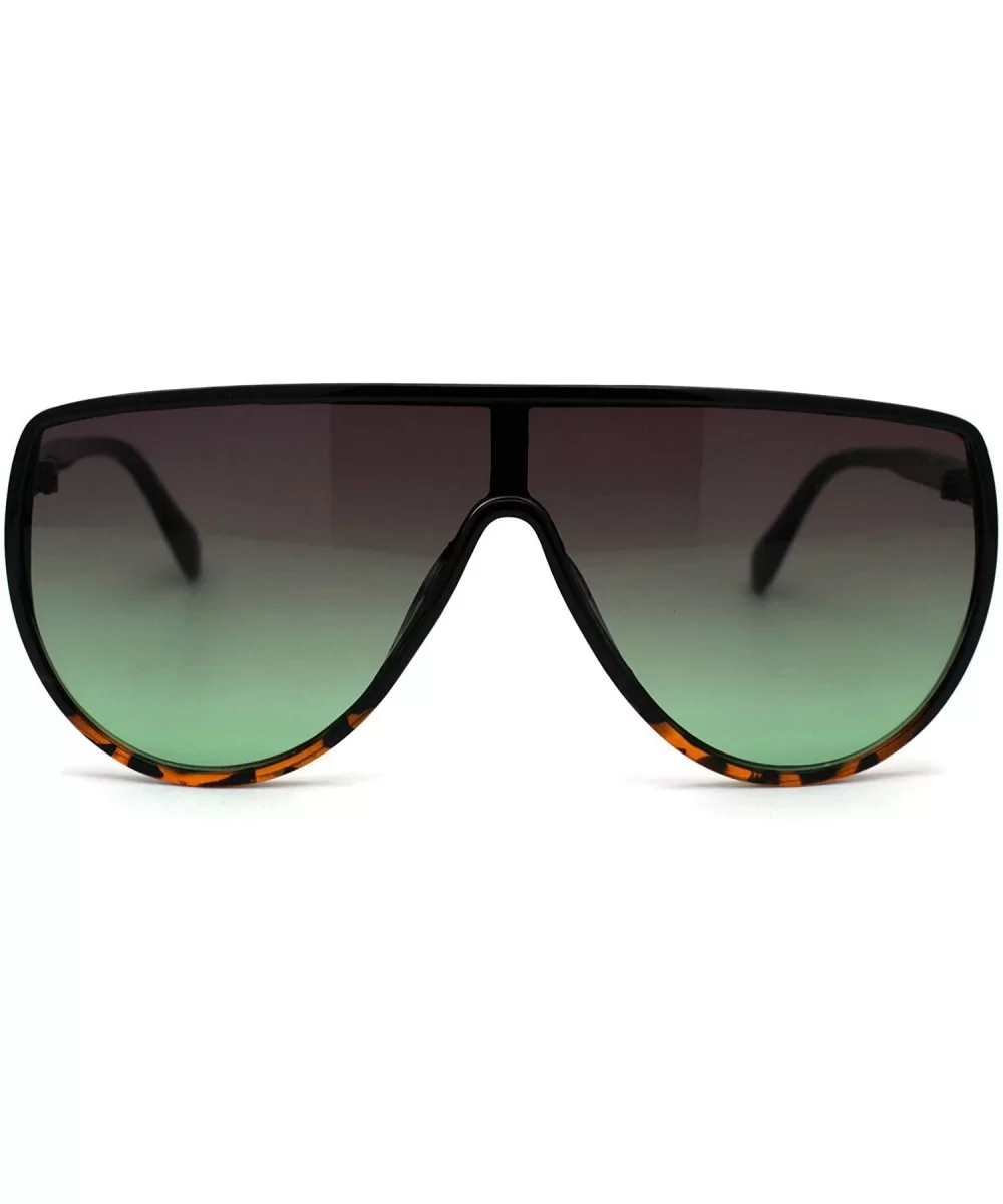 Womens Shield Oversize Plastic Designer Fashion Sunglasses - Black Tortoise Green Smoke - C6196R4RT3M $7.44 Rectangular