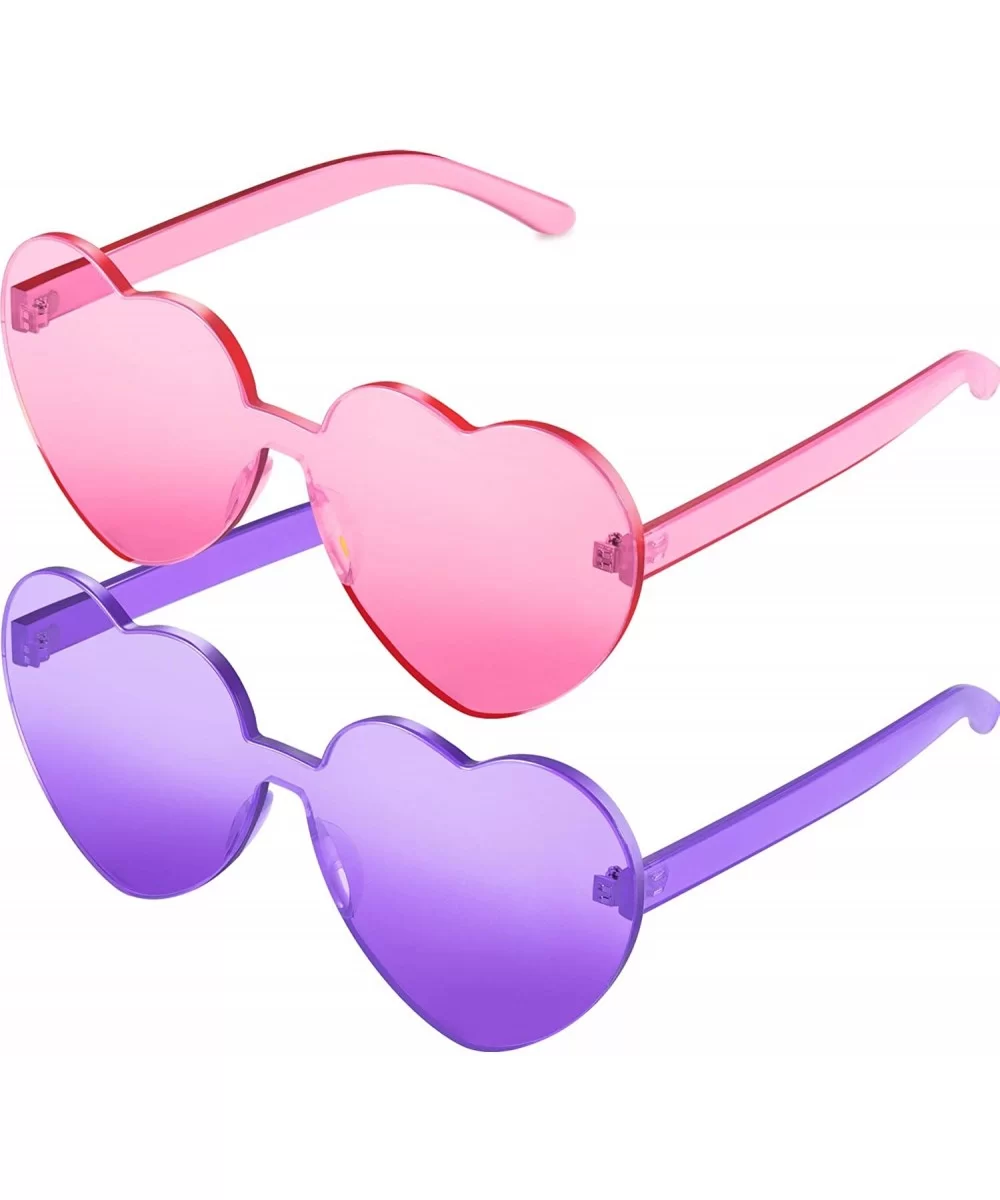 2 Pieces Heart Shape Rimless Sunglasses Transparent Candy Color Frameless Glasses Love Eyewear - C818RC322TU $6.76 Rimless