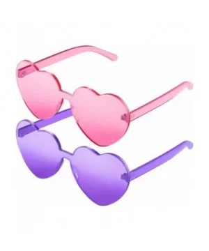 2 Pieces Heart Shape Rimless Sunglasses Transparent Candy Color Frameless Glasses Love Eyewear - C818RC322TU $6.76 Rimless