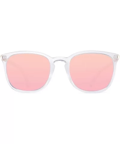 Polarized Sunglasses for Women Men Retro square lens uv400 protection - Clear/Mirrored Pink - CK18A32A75S $8.66 Semi-rimless