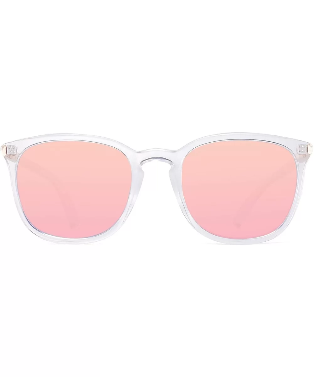 Polarized Sunglasses for Women Men Retro square lens uv400 protection - Clear/Mirrored Pink - CK18A32A75S $8.66 Semi-rimless