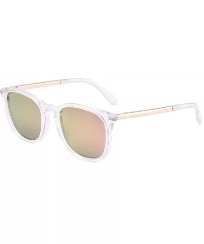 Polarized Sunglasses for Women Men Retro square lens uv400 protection - Clear/Mirrored Pink - CK18A32A75S $8.66 Semi-rimless