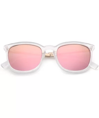 Polarized Sunglasses for Women Men Retro square lens uv400 protection - Clear/Mirrored Pink - CK18A32A75S $8.66 Semi-rimless