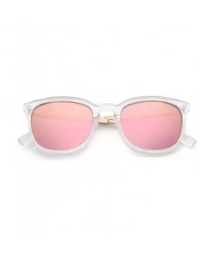 Polarized Sunglasses for Women Men Retro square lens uv400 protection - Clear/Mirrored Pink - CK18A32A75S $8.66 Semi-rimless